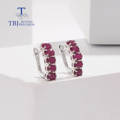 TBJ Precious Natural Ruby 3*5mm oval Designer Chic Clasp Silver Ring Earring jewelry set Luxury Jewelry for Women Lady Nice Gift