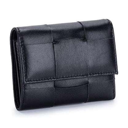 Brand New Short Wallet Fashion Women Genuine Leather Coin Purses Sheepskin Weave Female Card Holders Luxury 3-fold Money Clip