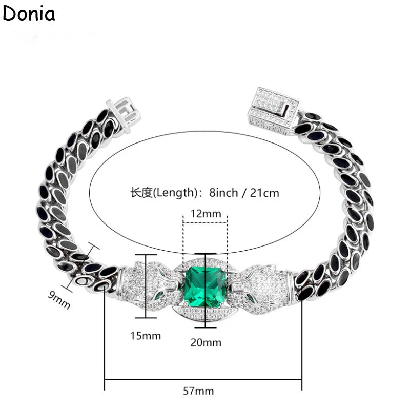 Donia jewelry European and American vintage double headed leopard micro Mosaic AAA zircon men&