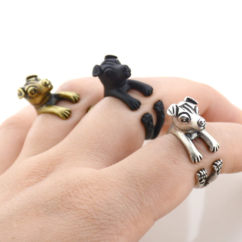 Vintage Men Cute Dog Couple Rings For Women