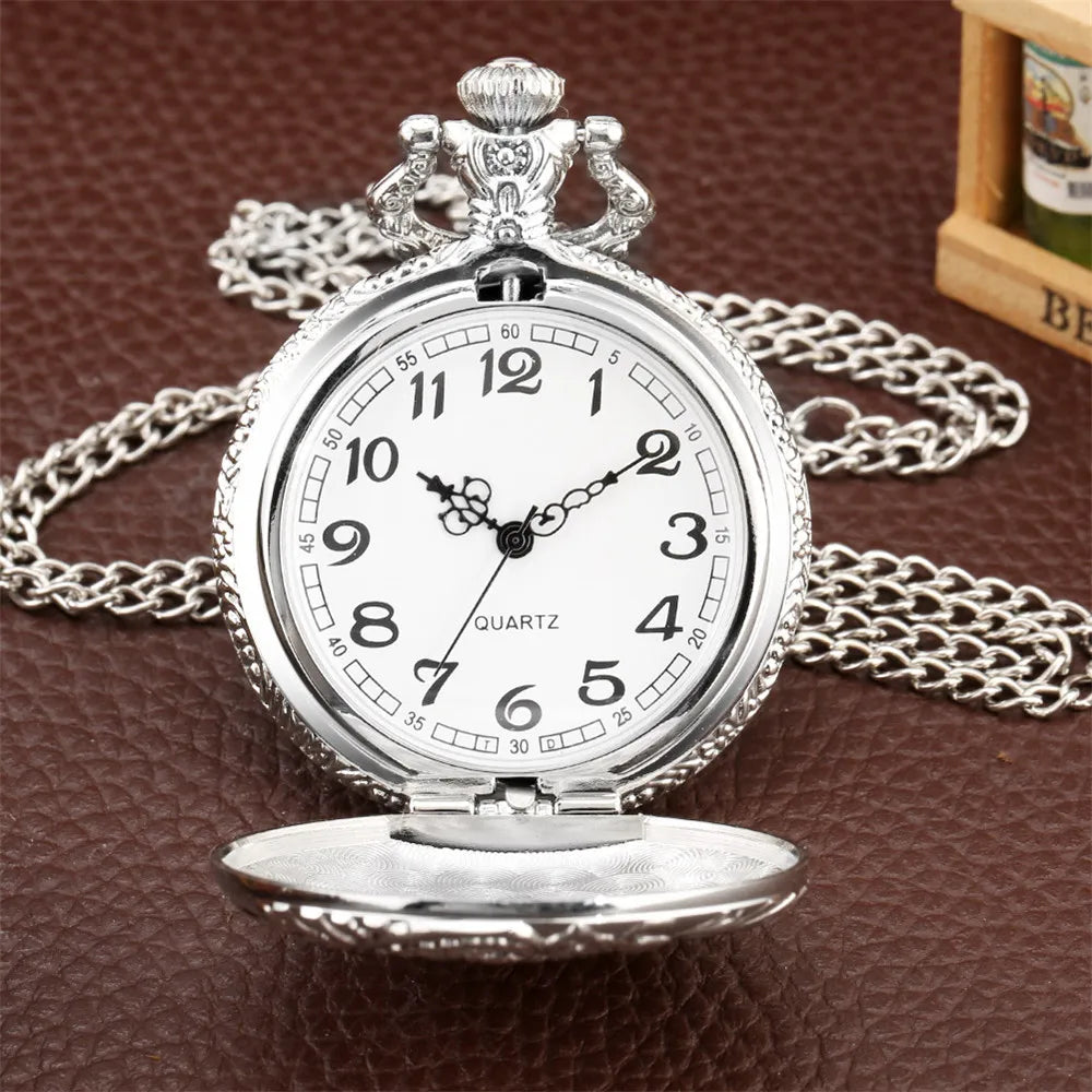 Vintage Retro Bronze Hollow Train Locomotive Steampunk Quartz Pocket Watch Women Men Necklace Pendant with Chain Birthday Gift