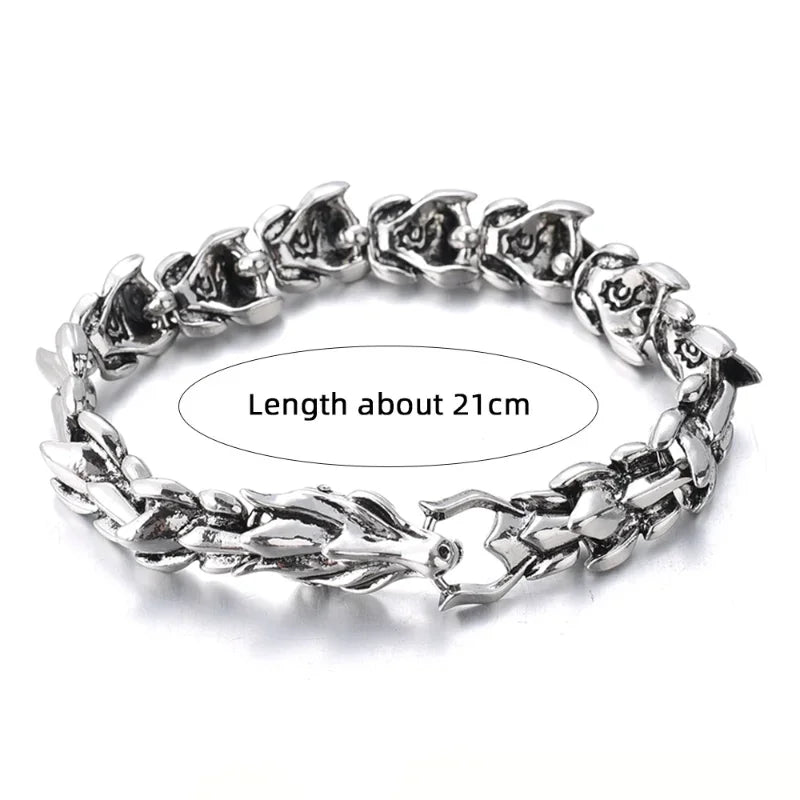 Fashion Retro Silver Plated Dragon Head Keel Bracelet for Men Holiday Gift Hip Hop Punk Chain Hand Jewelry Accessories