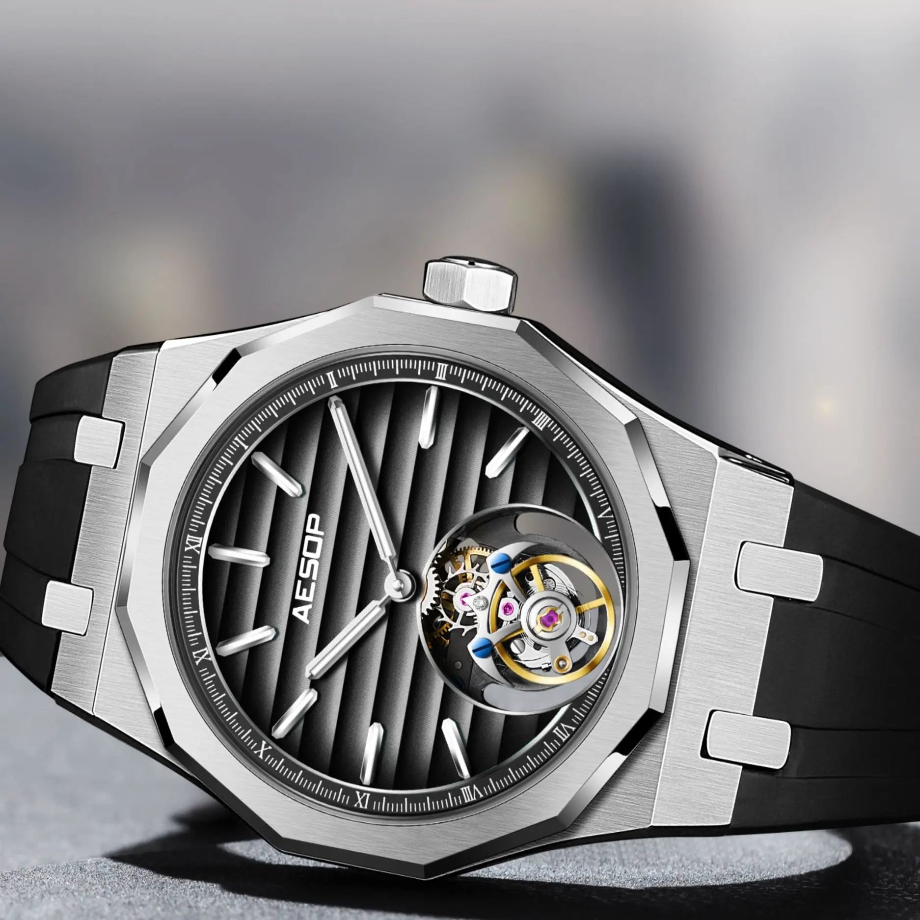 AESOP Flying Tourbillon Mechanical Skeleton Watch For Man.