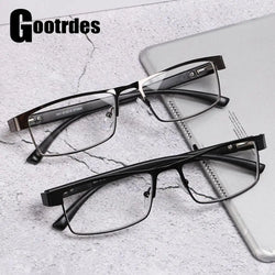 Fashion Classic Business Reading Glasses for Men Non Spherical 12 Layer Coated Lenses Presbyopia Eyeglass Titanium Alloy Eyewear