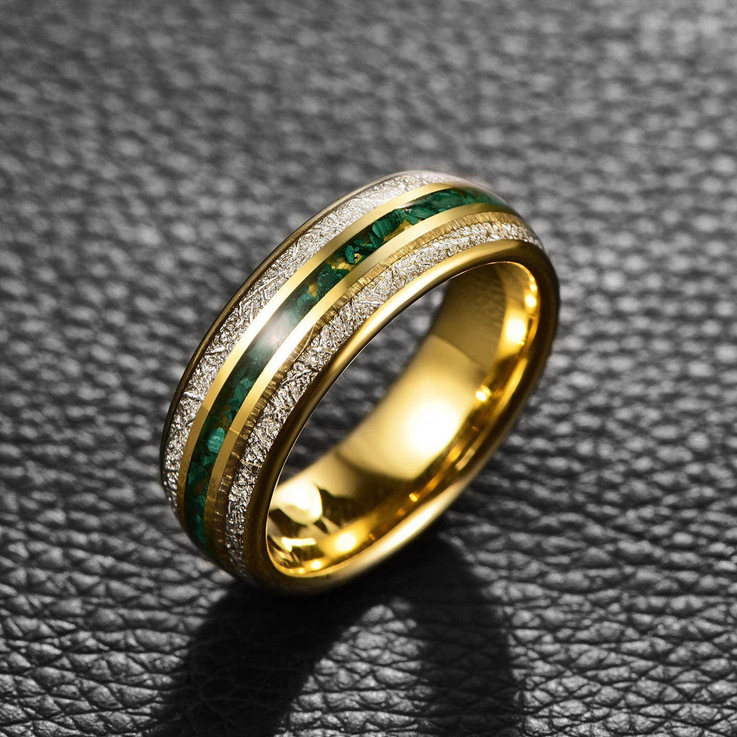 Electric Gold Color Inlaid Meteorite Green Gravel Tungsten Steel Ring Fashion Wedding Rings for Men Best Gift