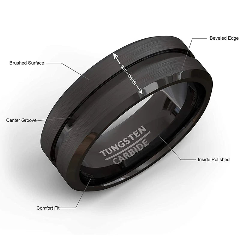 Black Groove Stainless Steel Men’s Ring.