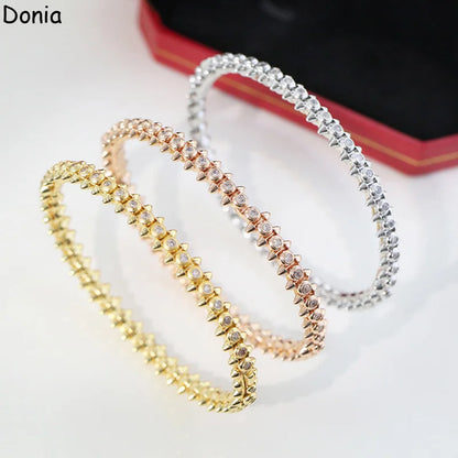 Donia jewelry new European and American fashion rivets titanium steel micro-set AAA zircon luxury retro bracelet