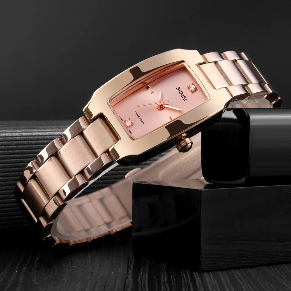 SKMEI 1400 Relogio Feminino Quartz Watch Fashion Thin Watches  Ladies Casual Dress Luxury Silver Ladies Rhinestone Waterproof