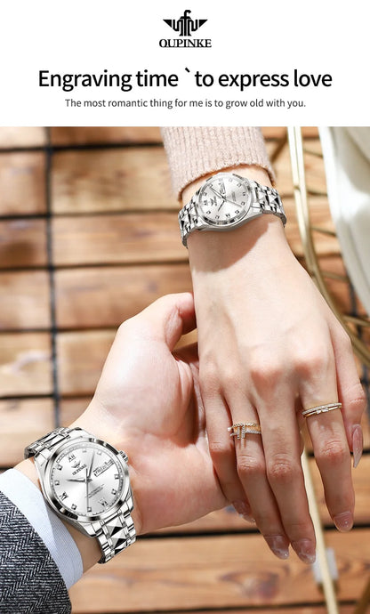 OUPINKE 3262 Couple Watches for Men Women Dual Calendar Display Waterproof Lover Wristwatch Luxury Brand Original Couple Watch