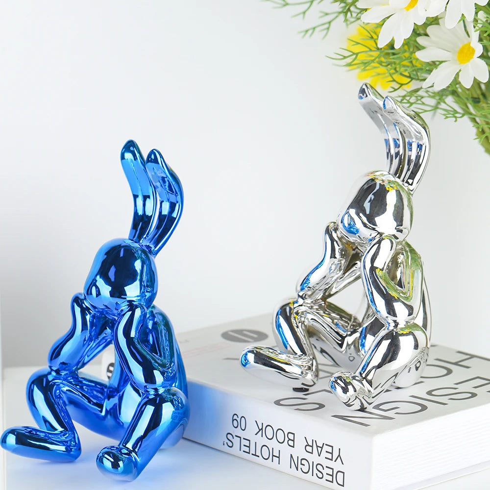 Electroplated Rabbit Statue Nordic Animal Ornaments Home Decoration Luxury Sculpture Living Room Desk Decor Figurines Interior