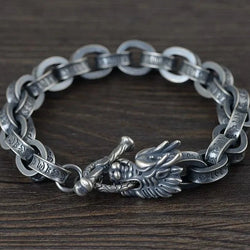 New 100% Ture Solid S925 Silver Antique Buddhism Six-Word Mantra Leading Men's Bracelet