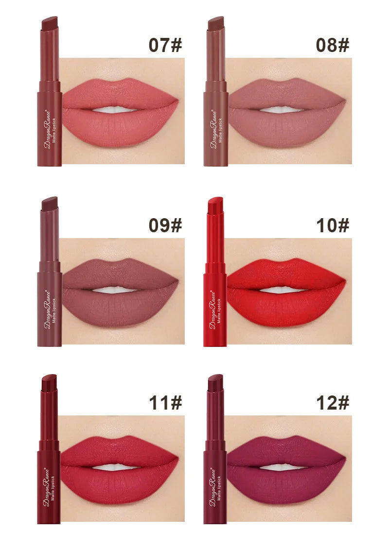 12 Color Matte Lipstick Nude Pink Matte Solid Lip Gloss Long Lasting Velve Red Tinted Balm 24 Hours Waterproof Makeup LipSticks