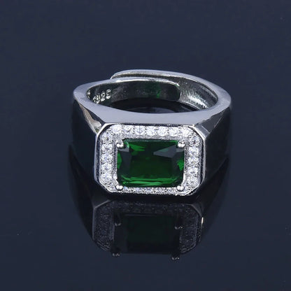 Ted Classic Square Emerald Green Gemstone Ring For Men