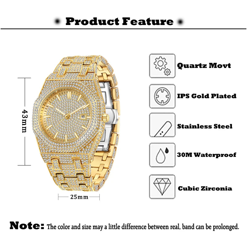 Luxury octagon gold diamond quartz watch.