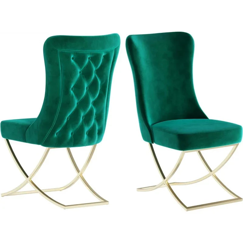 Ottomanson Dining Chair, Set of 2, Green With Gold Legs