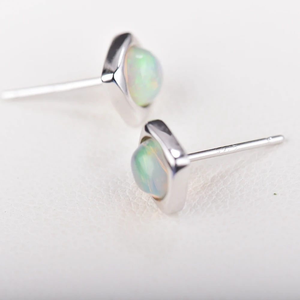 ITSMOS Precious Opal Earrings 925 sterling silver 6mm Round Opal Natural Gemstone Studs Square Piercing Earrings for Women Gift