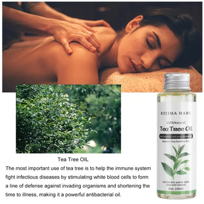 Tea tree oil massage, Organic skincare, Face and body oil, Antimicrobial properties, Antibacterial oil, Antifungal treatment, Clear skin, Acne treatment, Skin cleansing, Natural therapy, Aromatherapy oil, Holistic skincare, Essential oil blend, Tea tree benefits, Pure plant extract,