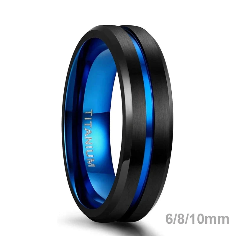 Titanium Ring 6mm 8mm 10mm Black Blue Centre Groove Wedding Band Comfort Fit Matte for Men Women