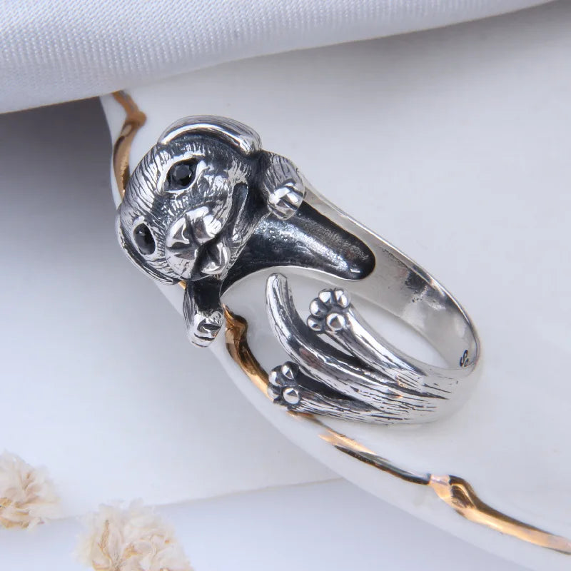 Silver Cute Dog Ring for Woman Man.