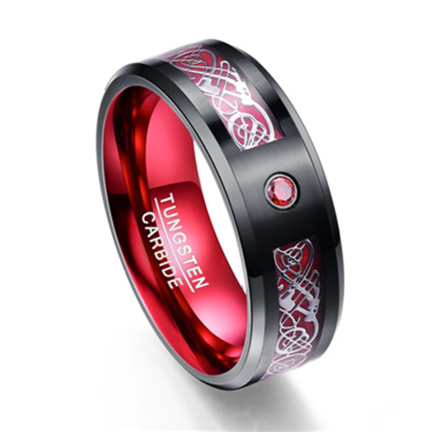 Tungsten Carbide Ring Carbon Fiber Blue Zircon Men Women Rings Anillos Para Hombres Black Dragon Jewelry