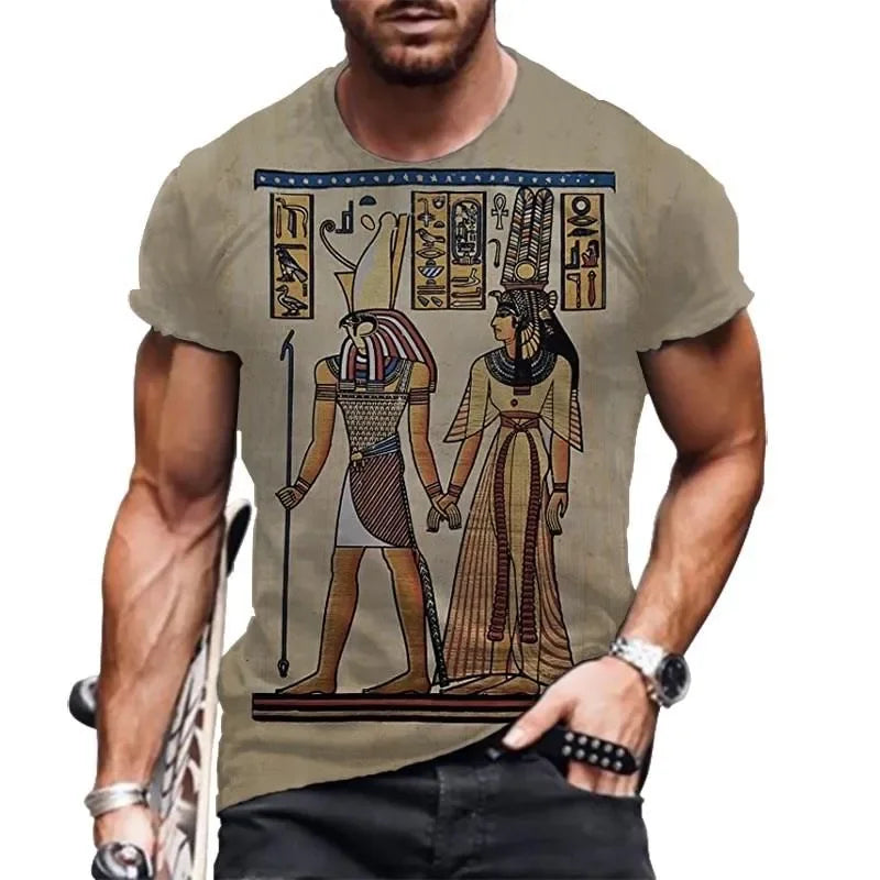 Men's T-Shirts 2022 Fashion Retro Style T-shirt Egyptian Elements 3D Printing Casual Breathable Men  Women Funny Short Sleeves