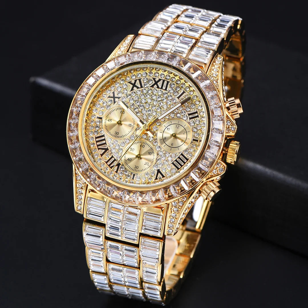 Hip Hop Ice Out Watches for Men Luxury Handmade Mosaic AAA Diamond Watch Chronograph Mens Watch Silver Steel Gold Montre Homme