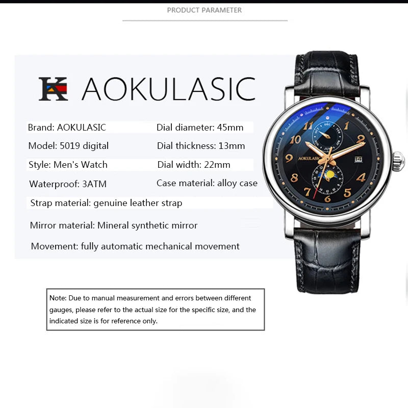 Elevate your style with the AOKULASIC Top Brand Men's Mechanical Watch.