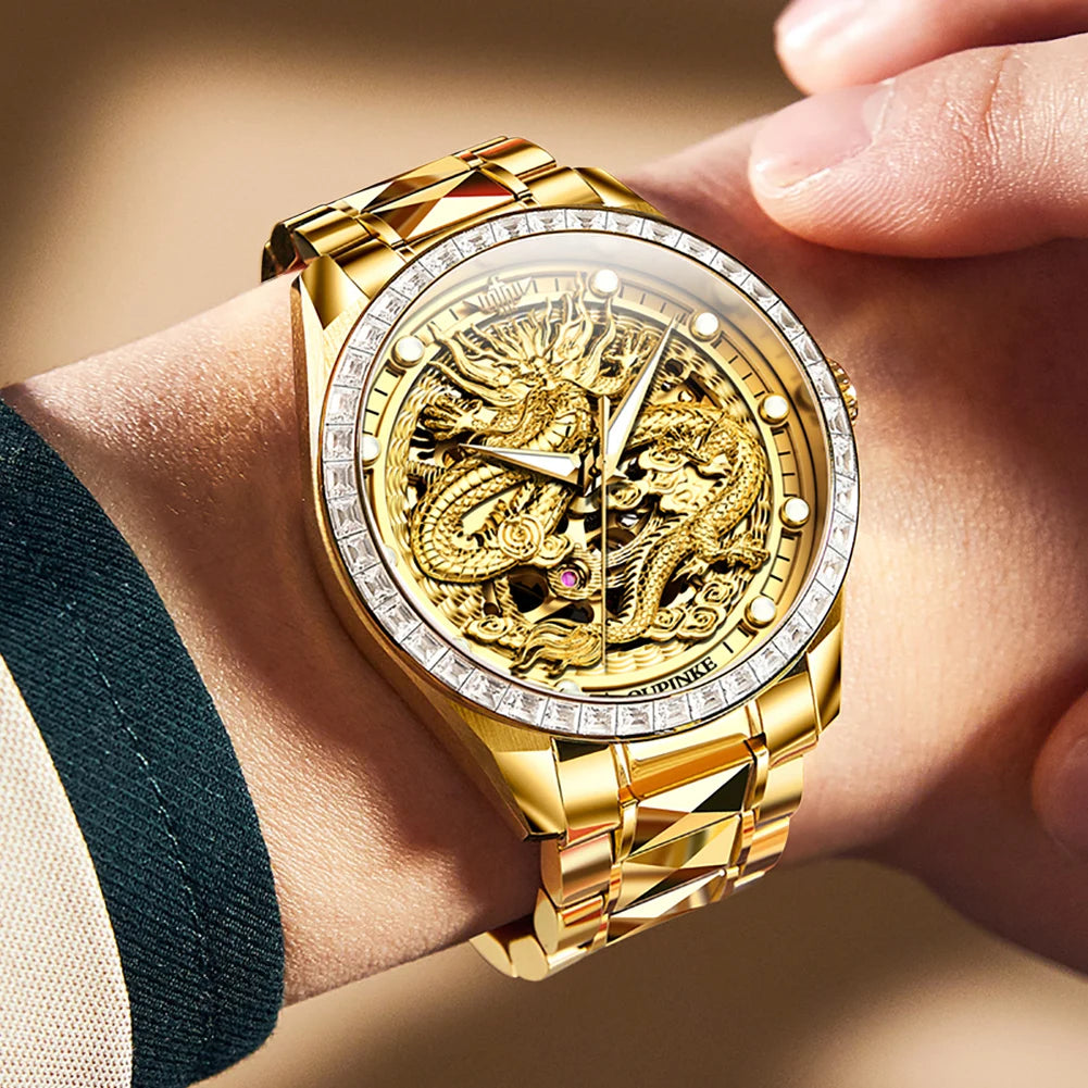 Original Brand Luxury Gold Dragon Automatic Watch.