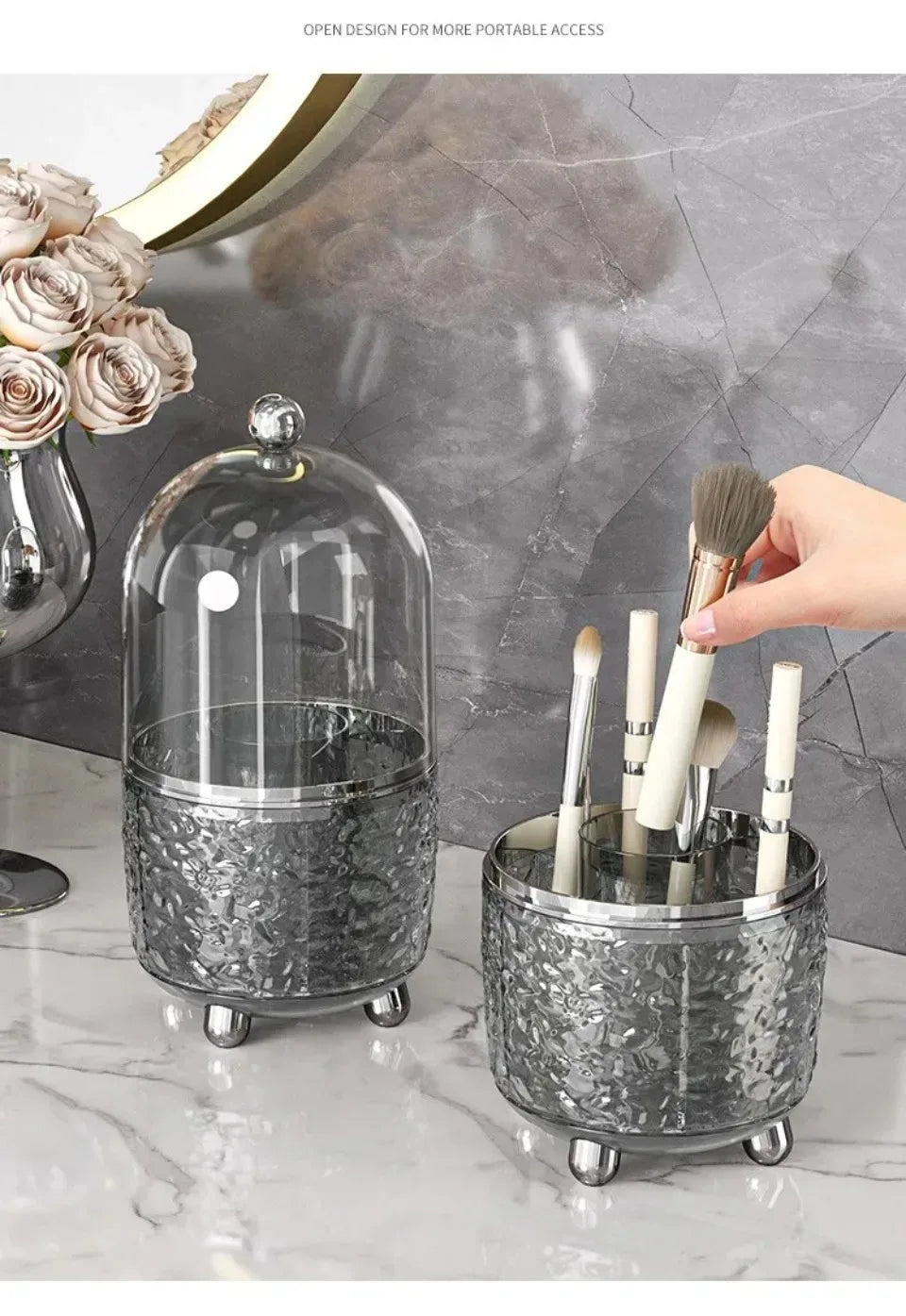 Makeup Brush Holder With Lid 360° Rotating.