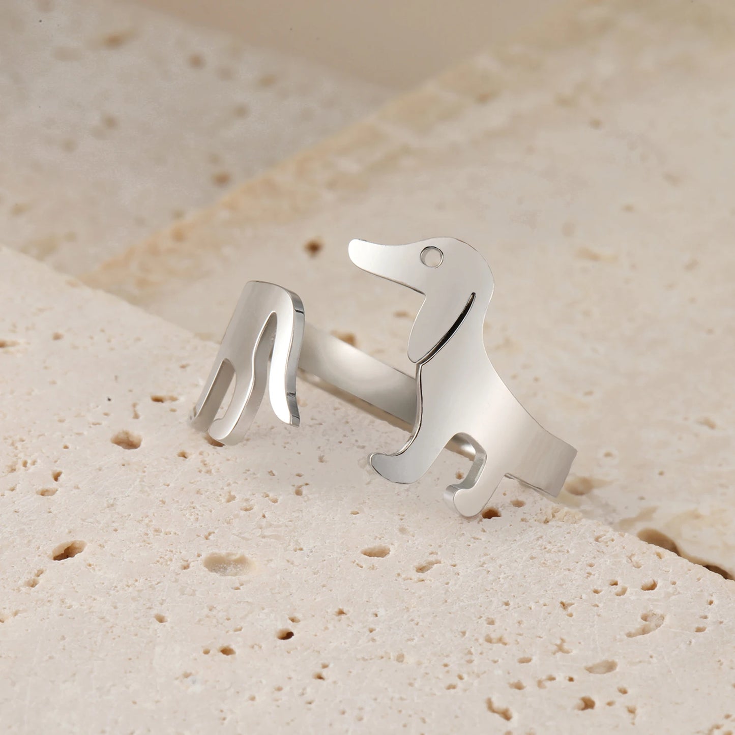 Cute Dachshund Dog Open Ring Women Stainless Steel Sausage Dog Pet Adjustable Rings Fashion Jewelry Animal Lover Gifts