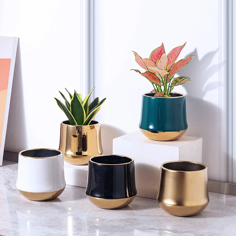 Electroplating Golden Ceramic Flower Pot.