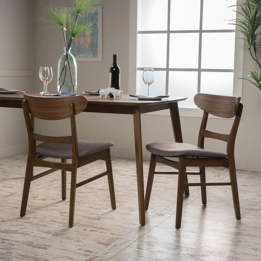 Dining chair modern upholstered wood frame, 2-piece set needs to be assembled, dark grey/walnut veneer