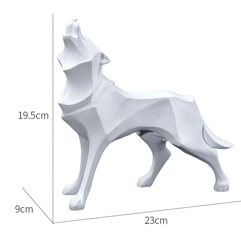 Wolf Figurine Animal Statue Abstract Geometric Style.