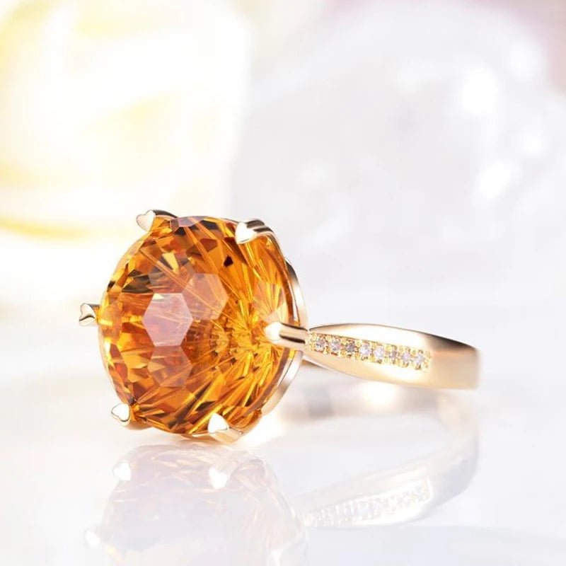 Designer Original Silver Set with Diamonds Romantic Round Citrine Ladies Ring Exquisite Luxury Engagement Wedding Jewelry