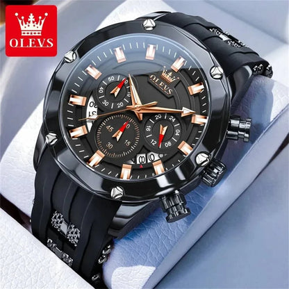 OLEVS 9991 Fashion Sport Quartz Watch For Men 45mm Big Dial Chronograph Date Hand Clock Waterproof Original Man Watches 2024