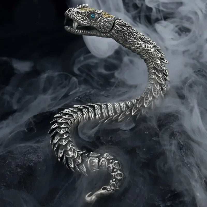 Silver Dragon Bracelets Black Gun Dragon Men Bracelet.