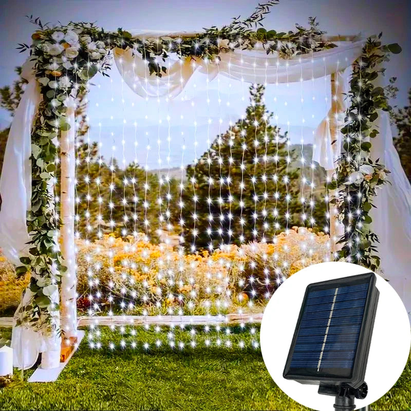 Solar Curtain Lights Outdoor Christmas Fairy Lights with 8 Lighting Modes For Home Garden Garland Yard Wedding Festival Decor