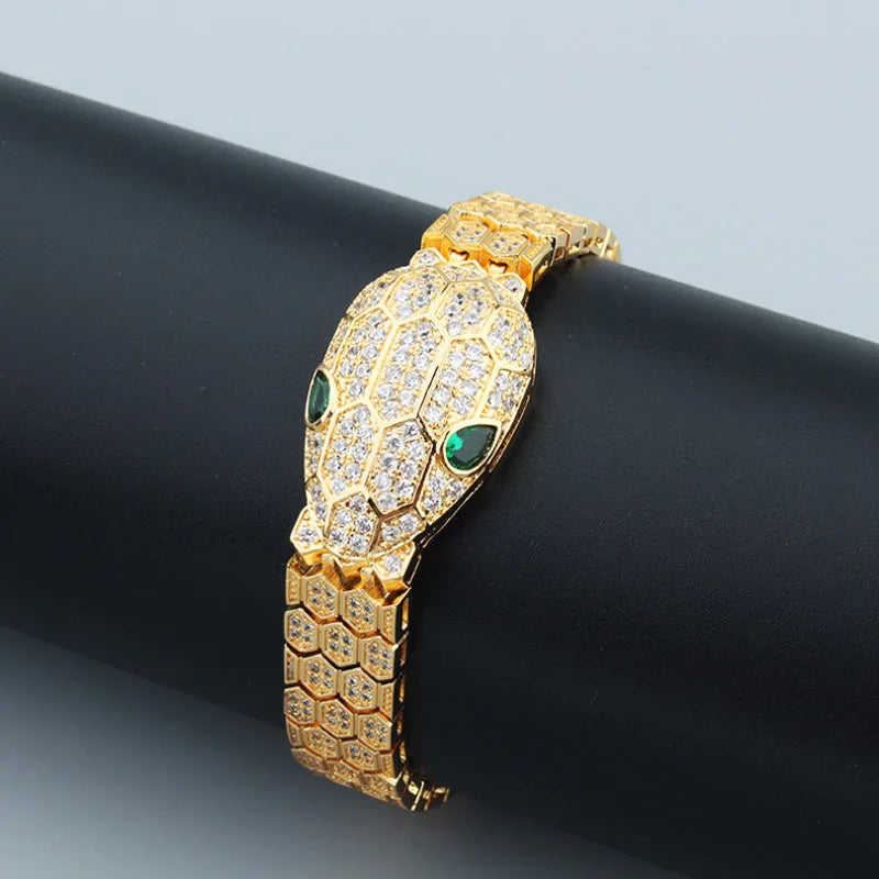 Donia Jewelry Fashion Snake Titanium Steel Micro-Inlaid AAA Zircon Luxury Animal Opening Bracelet