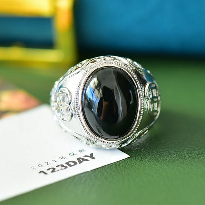 Natural Women Ring Black Gemstone Accessories.