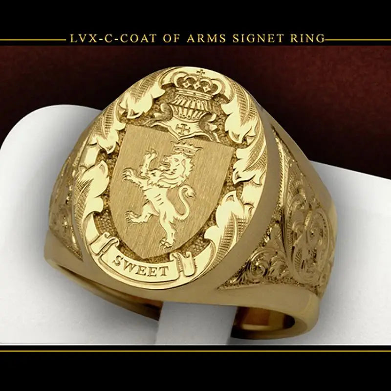 Ring men trends 2024 Crown Lion Shield Badge Ring 18k Yellow Gold Color Royal Seal Men's Ring for party gift for boy