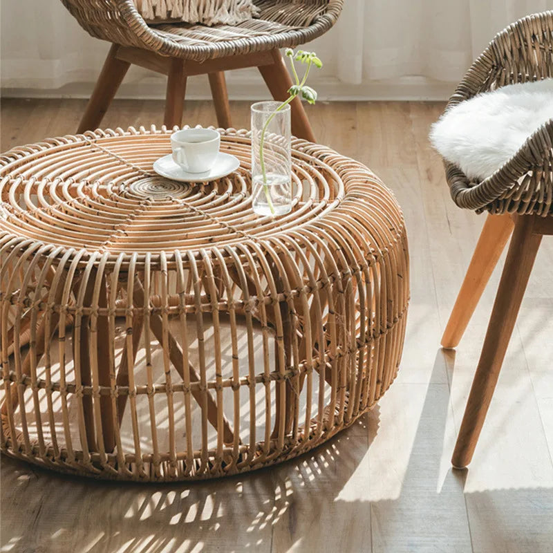 Japanese Rattan Round Tea Table - Elegant and Functional.