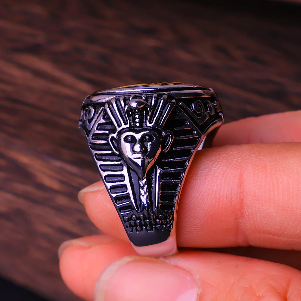 New Vintage Eye of Horus Rings Stainless Steel Punk Ancient Egypt Pharaoh Text Symbol Men Ring Amulet Jewelry Gift Wholesale