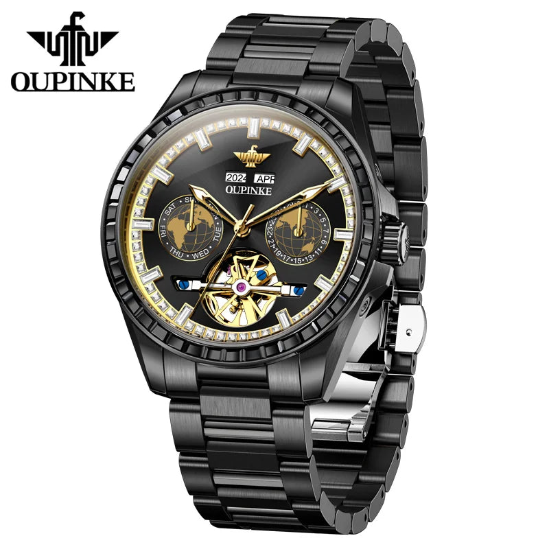 OUPINKE 3280 Hollow Skeleton Mechanical Men Watch Luxury Fashion Auto Date Watch For Men Deep Waterproof Business Man Wristwatch