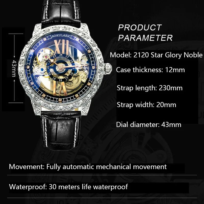 Brand Men Mechanical Watch Transparent Automatic.