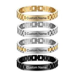 Personalized Engravable Stainless Steel ID Bracelets for Men Custom Engrave Name Plate Identity ID Bar Bracelets for Him19-21CM