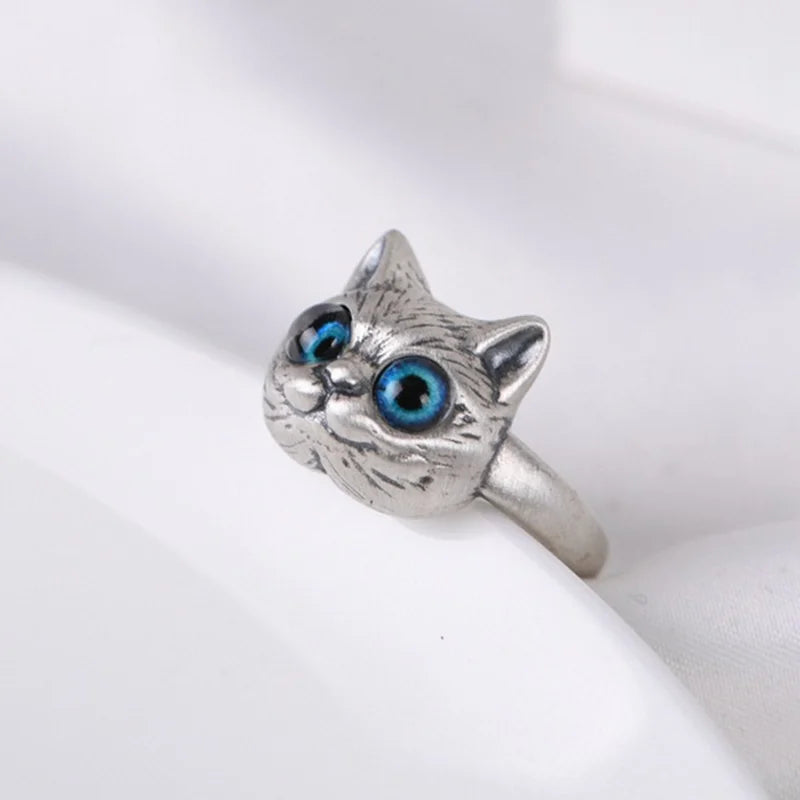 Charm Blue Eyes Cat Rings for Women Girls.