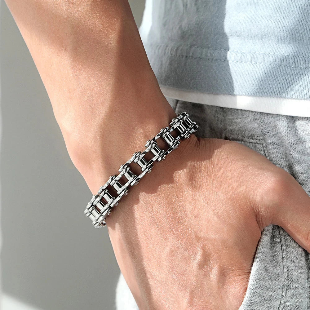 Real Solid S925 Sterling Silver Punk Bracelet Wide.