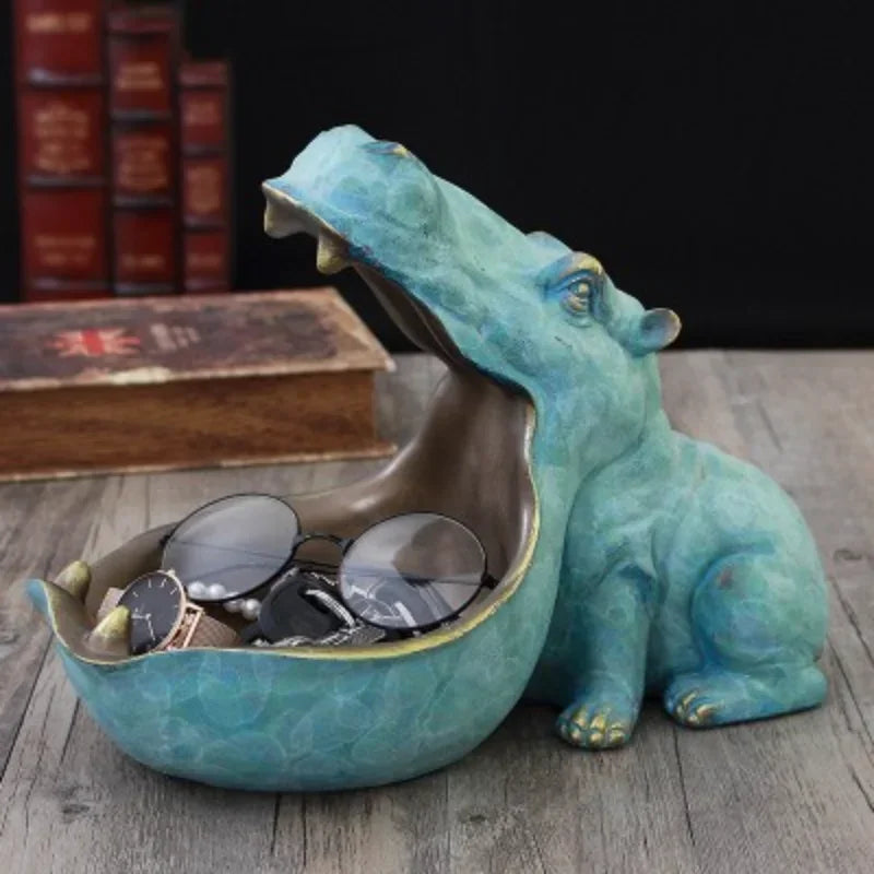 Creative Nordic Big Mouth Hippo Ornament,Living Room Shoe Cabinet Entrance Key Storage Box,Desktop Candy Jewelry Storage Tray