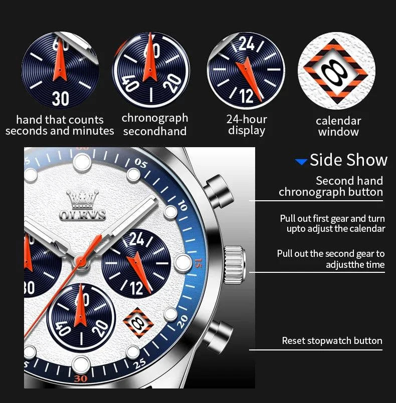 OLEVS 5602 New Sport Chronograph Quartz Watch For Men Waterproof Silicone Strap Man Watches Top Brand Fashion Hand Clock 2024