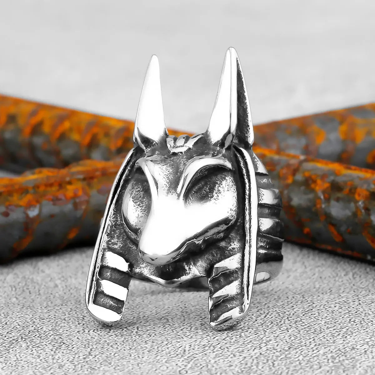 Retro Egypt Mythology Grim Reaper Anubis Stainless Steel Ring Egyptian Jackal God Underworld Gatekeeper Biker Rings Rock Jewelry